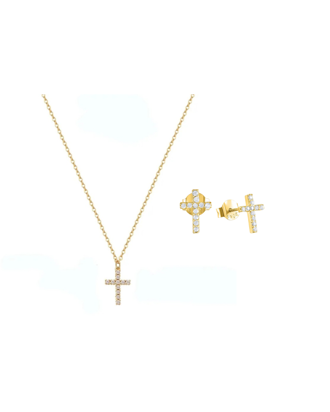 Bundle set: dainty cross necklace + stud earrings | (save $10)