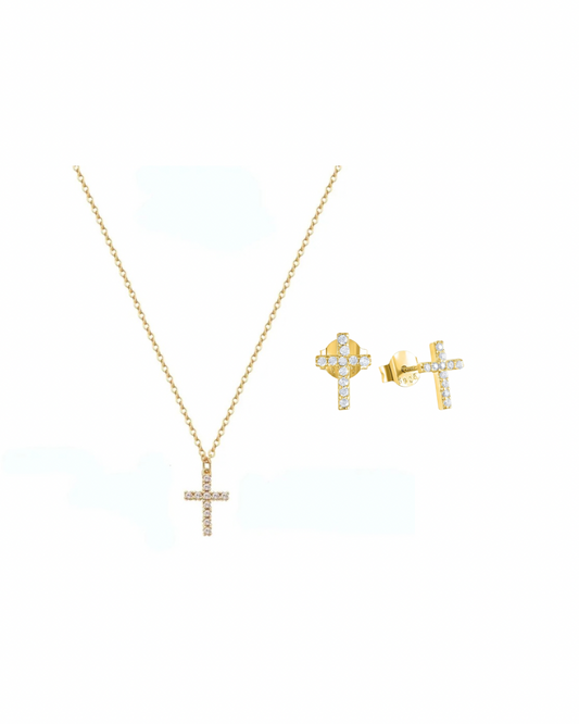 Bundle set: dainty cross necklace + stud earrings | (save $10)