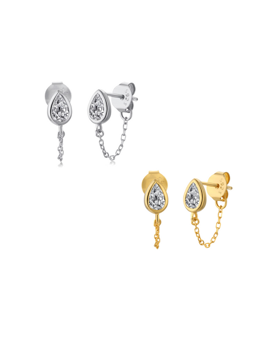 Water drop mini chain stud earrings